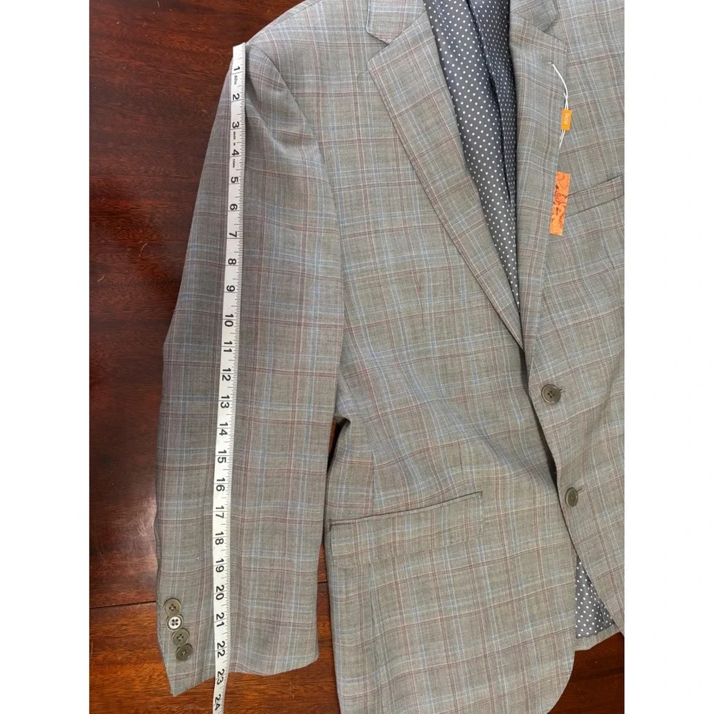 Tallia Mens Grey Glen Plaid Sport Coat 44R Wool 2-Button Blazer NWT Small Flaw